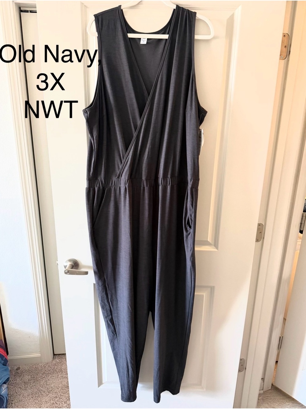 Old Navy Dark Grey Sleeveless Faux-Wrap Jumpsuit